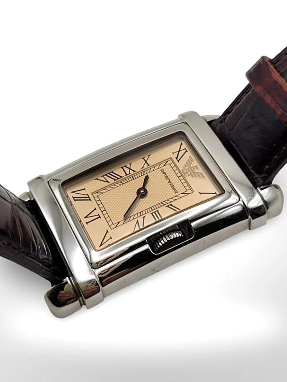 Emporio Armani Tank Watch. Swiss Parts. Genuine Leather Strap. Original Box.